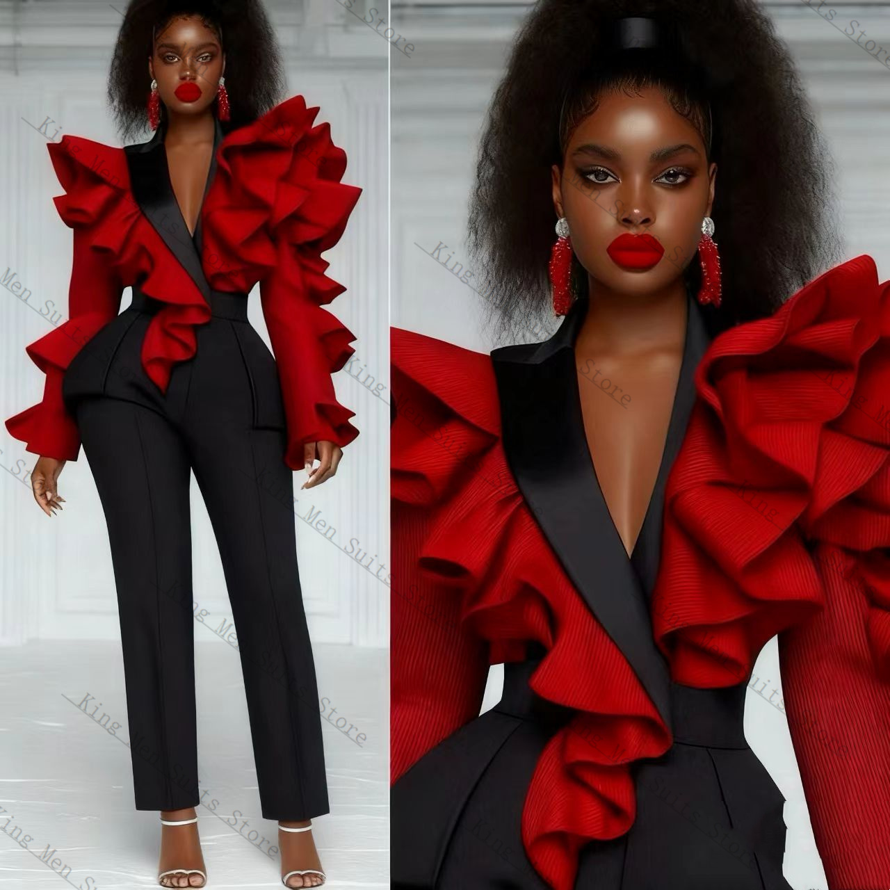 Women'S Formal Wear For Wedding Guest - Red Black Women Suit Set 2