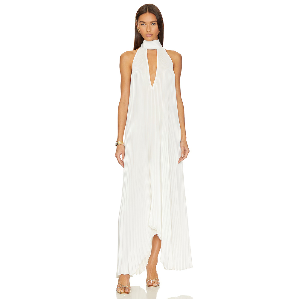 Women'S Formal Wear For Wedding Guest - Evening Dresses Deep V Neck Scarf