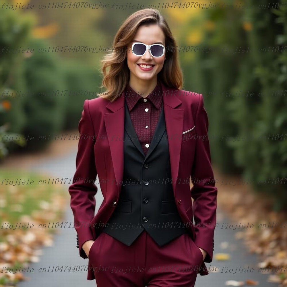 Blazer Set Women Formal - Burgundy And Black Formal Business Women