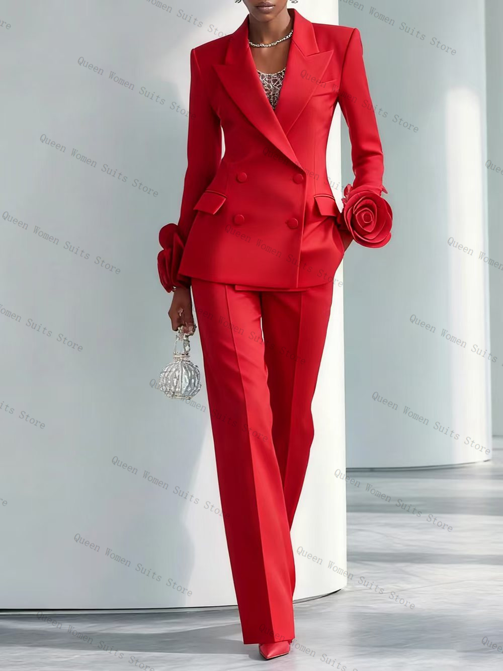 Women'S Formal Wear For Wedding Guest - Luxury Red Women Suit Set 2