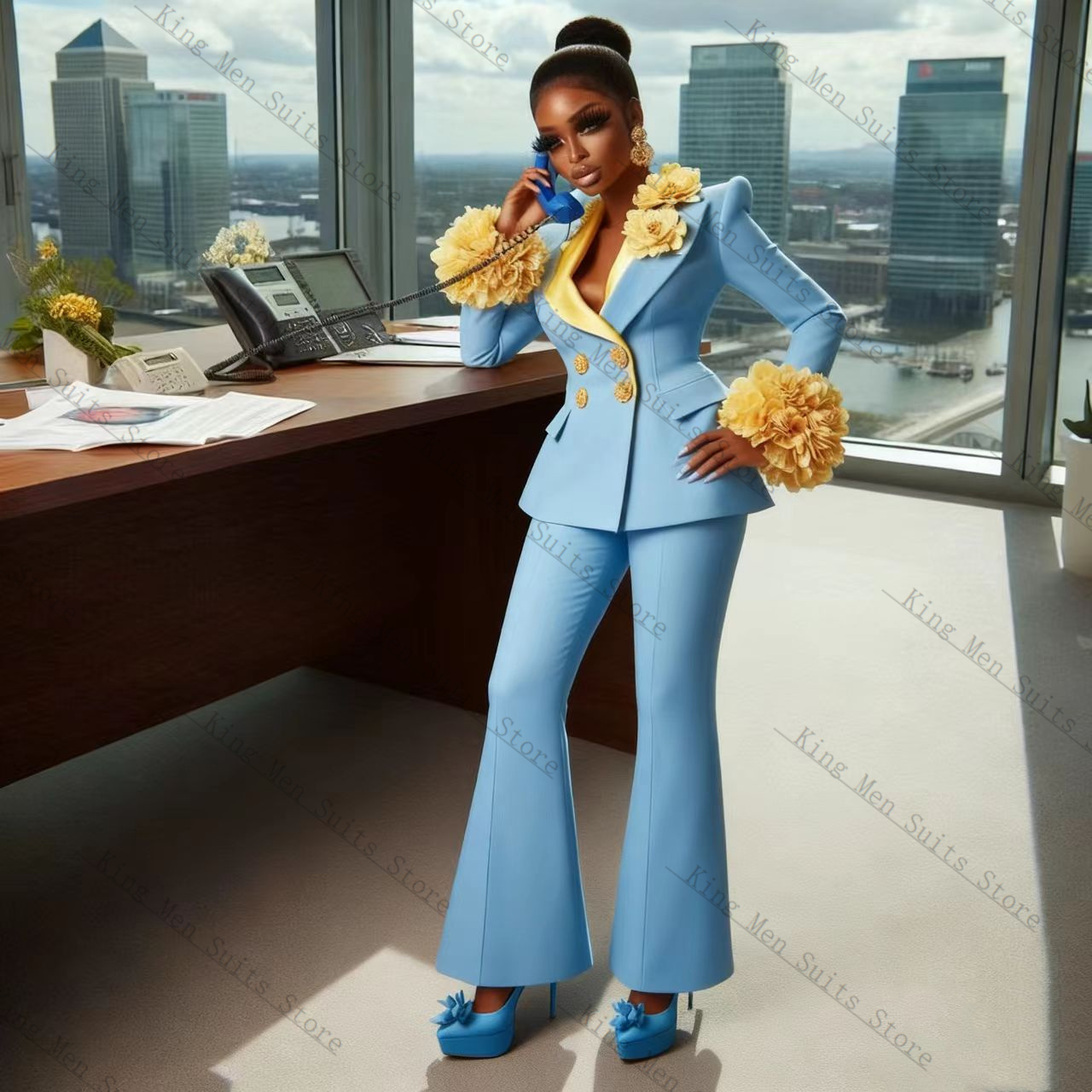 Women'S Formal Wear For Wedding Guest - Light Blue Women Suit Set 2