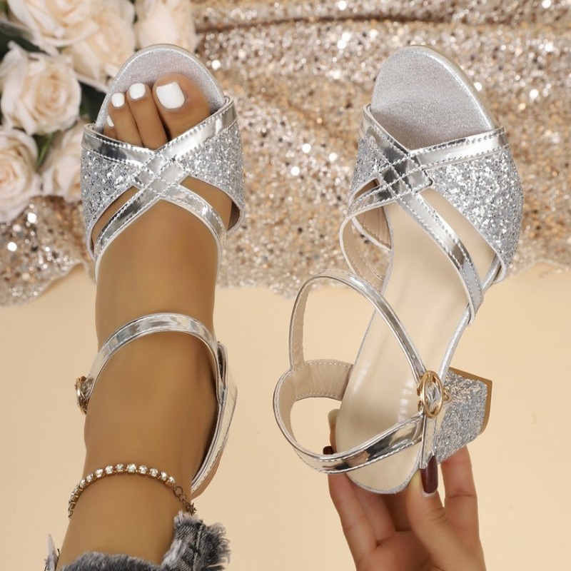 Women Formal Wear For Wedding - Women Block Heels Sandals Gold Sparkly