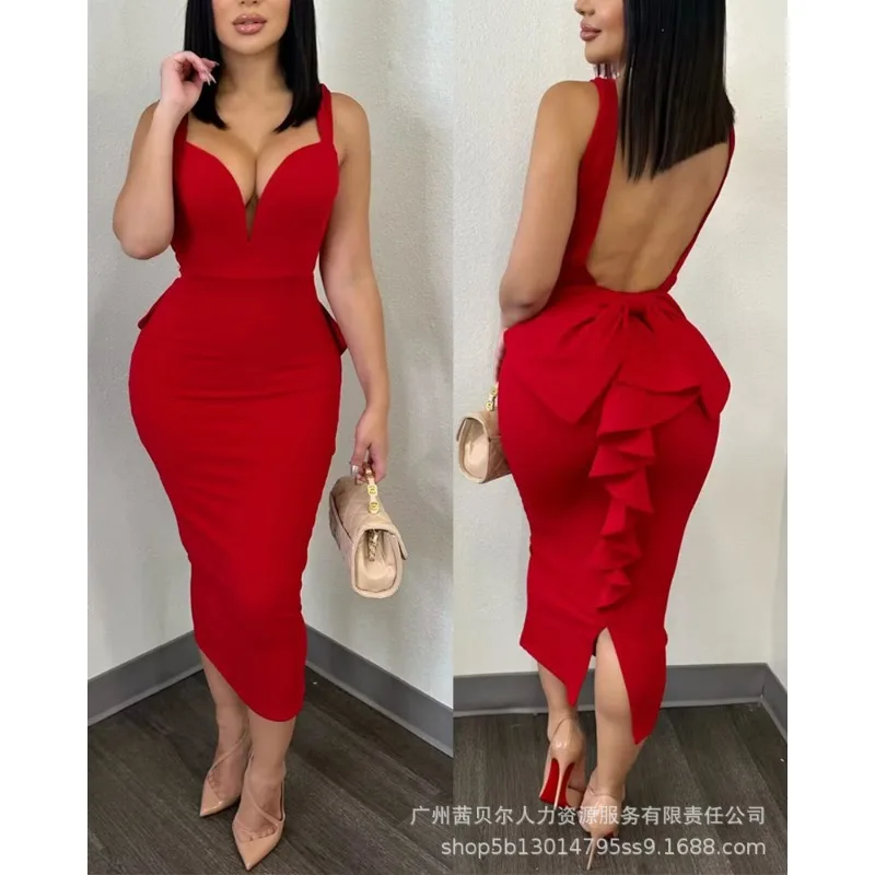 Women Formal Wear Zara - New Women's Backless Ruffles Patchwork Dress