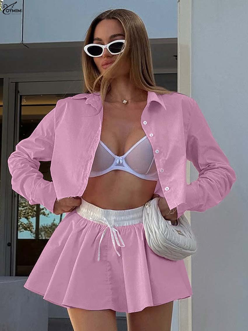 Pencil Skirt Midi - Oymimi Fashion Pink Cotton 2 Pieces
