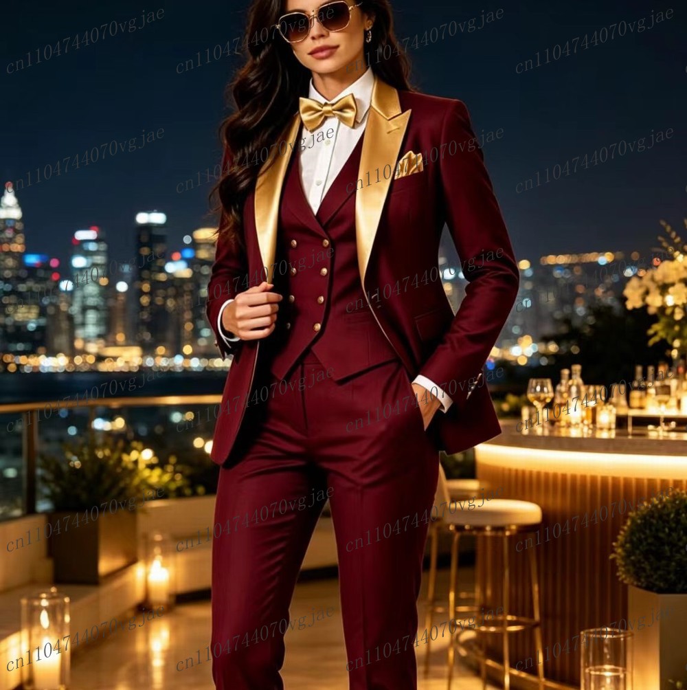 Gold Collar And Burgundy Forma - đánh giá và giá Blazer Set Women Formal