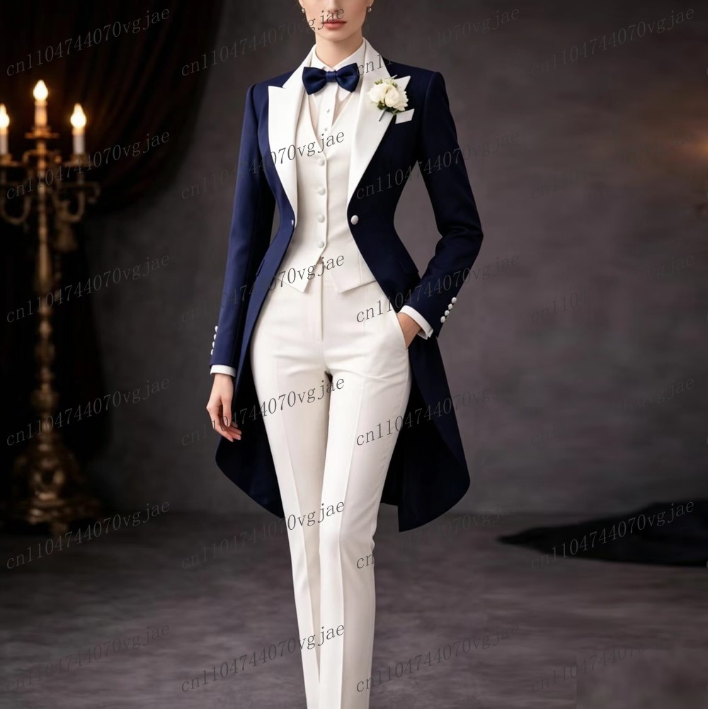 Navy Blue And White Long Women - đánh giá và giá Blazer Set Women Formal