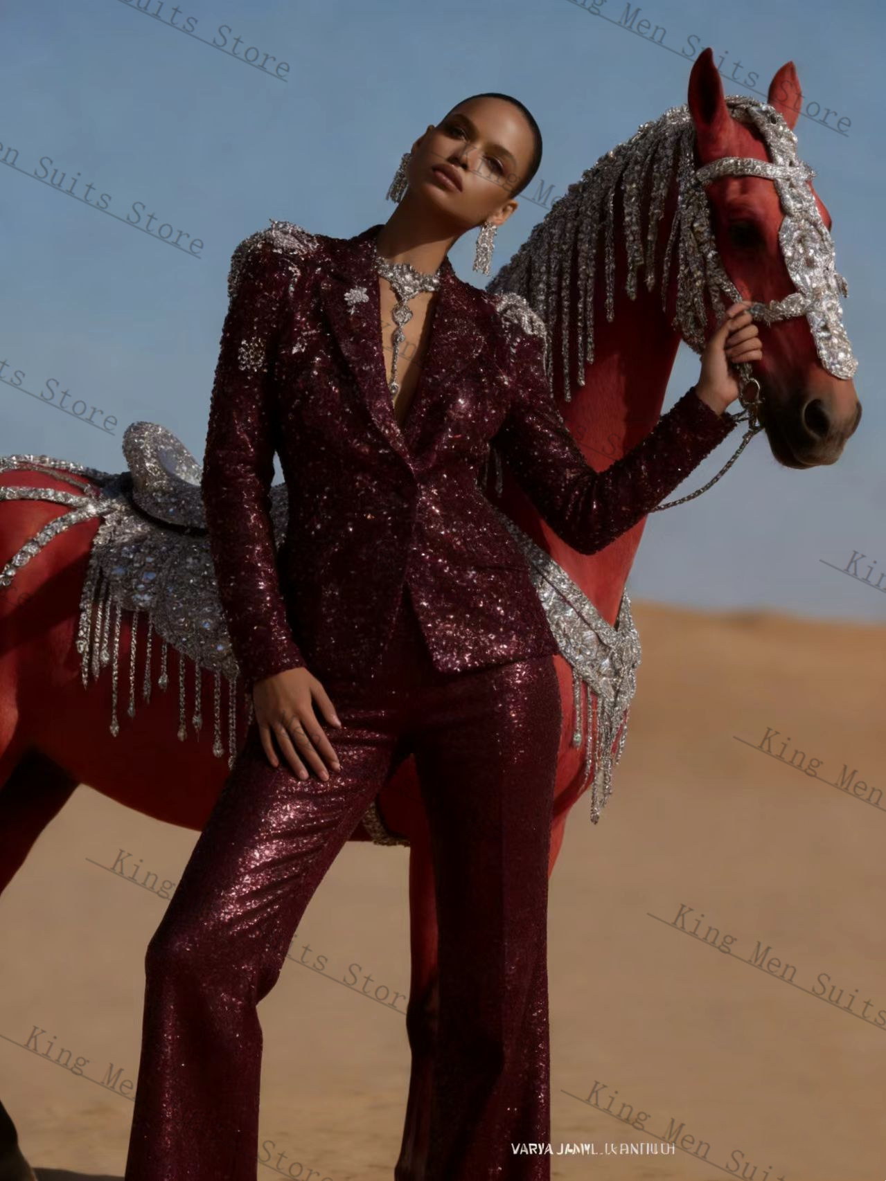 Burgundy Shiny Women Suit Set  - đánh giá và giá Women'S Formal Wear For Wedding Guest