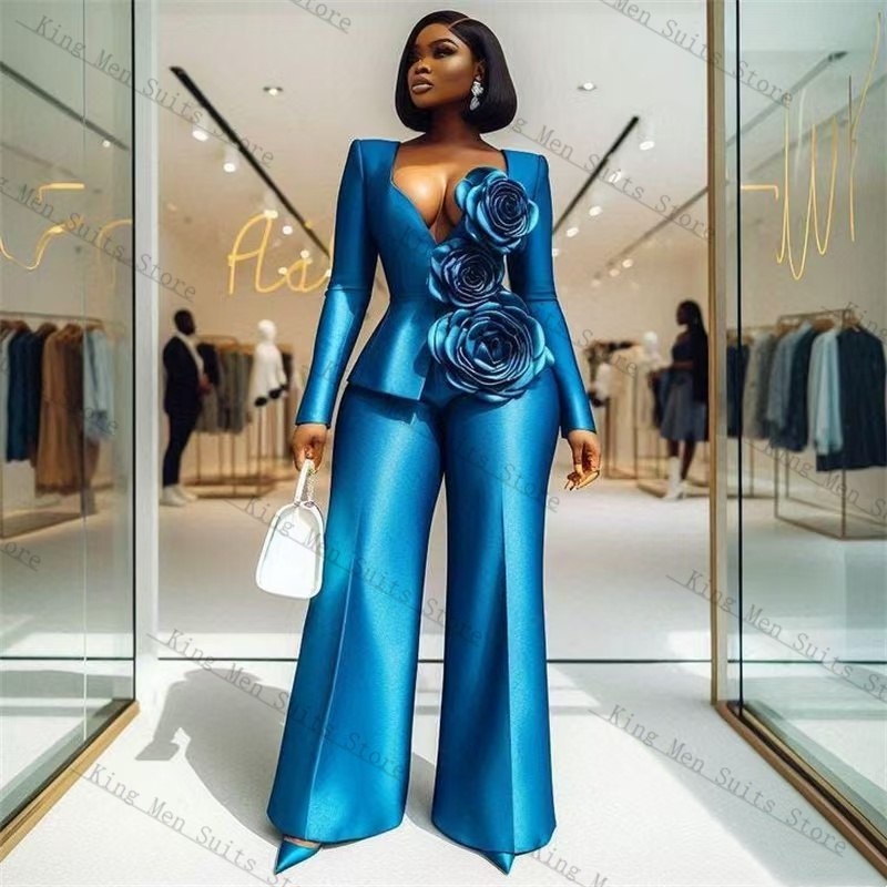 Blue Satin Women Suit Set 2 Pc - đánh giá và giá Women'S Formal Wear For Wedding Guest